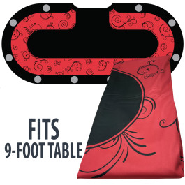 Dye Sublimation Casino Poker Table Cloth - RED GRAND DESIGN FOR 9 X 4 FOOT TABLE 